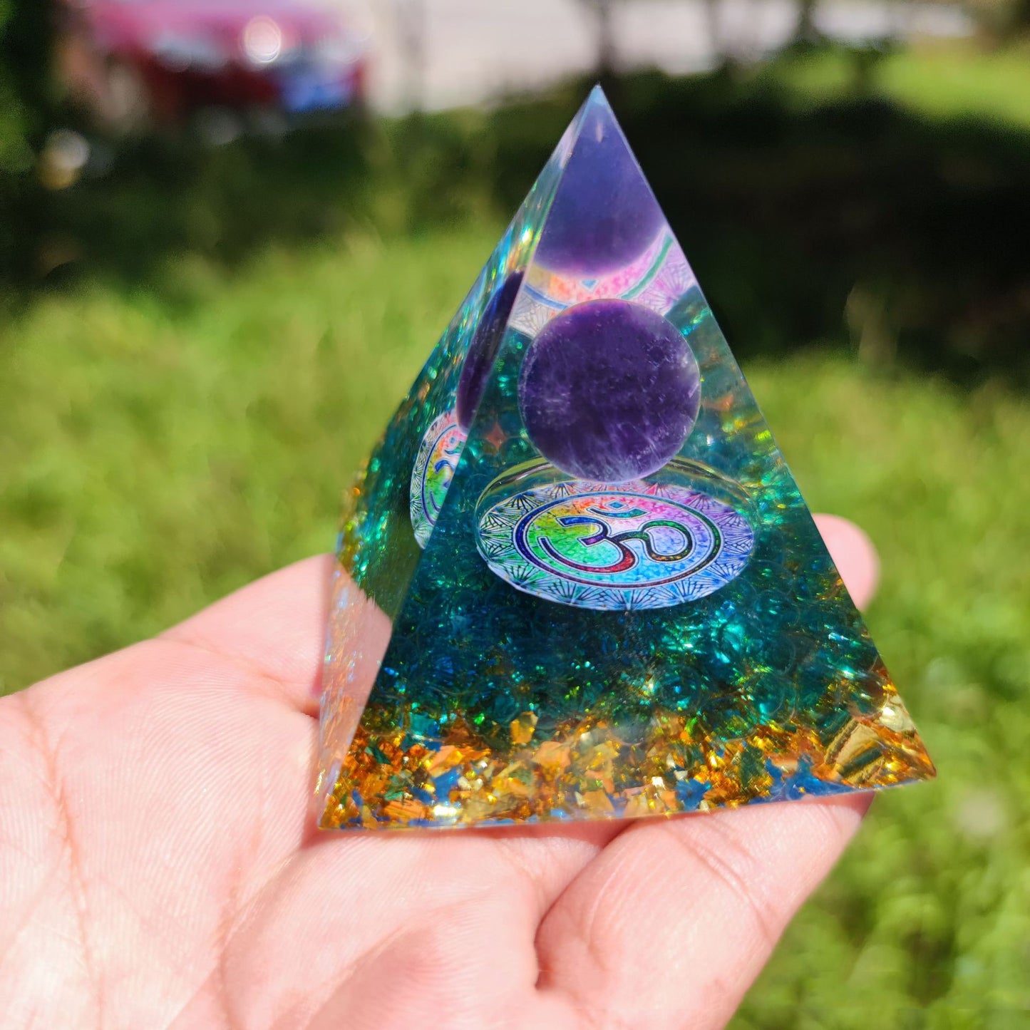 Crystal Ball Gravel Pyramid Artwork Resin