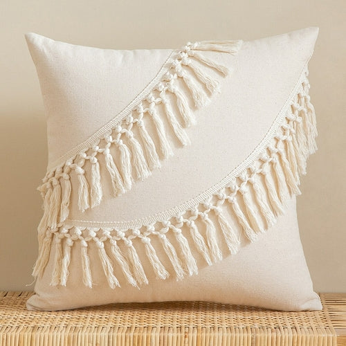 Tassels Cushion Cover 45x45cm Beige White Pillow Covers Decorative Pil