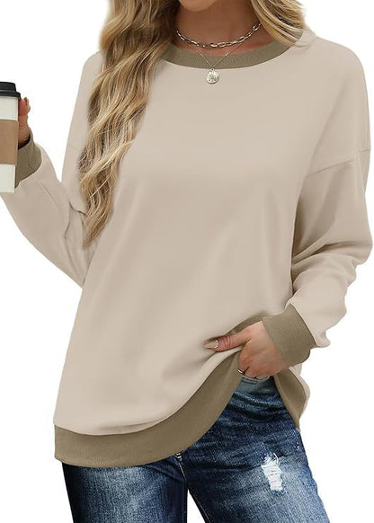 Women's Sweatshirt Crew Neck Long Sleeve Loose Color Matching