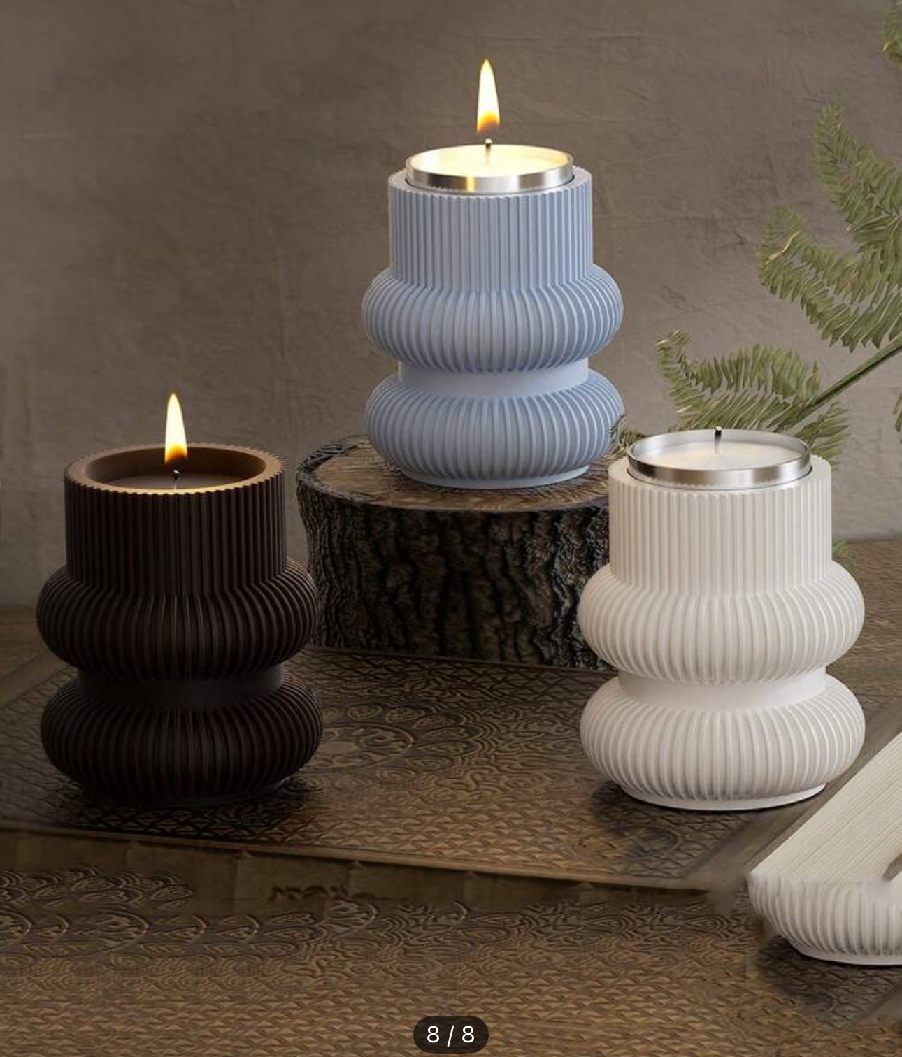 3 Set Ribbed Modern Candle