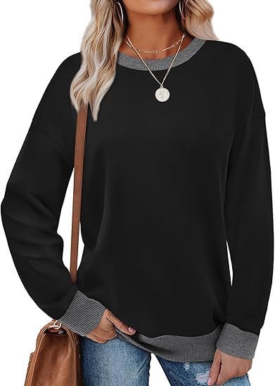 Women's Sweatshirt Crew Neck Long Sleeve Loose Color Matching