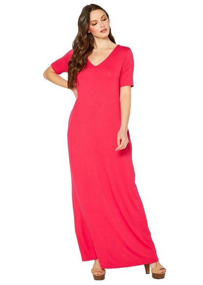 V-neck Short Sleeve Maxi Dress With Pockets