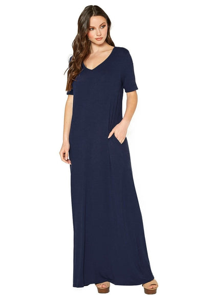 V-neck Short Sleeve Maxi Dress With Pockets