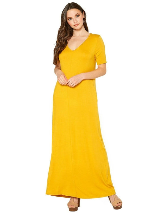 V-neck Short Sleeve Maxi Dress With Pockets