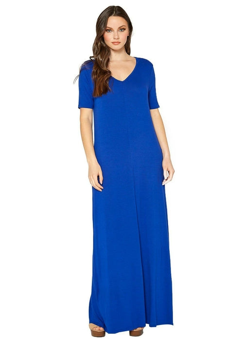 V-neck Short Sleeve Maxi Dress With Pockets