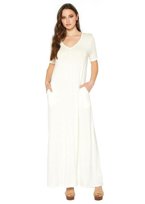 V-neck Short Sleeve Maxi Dress With Pockets