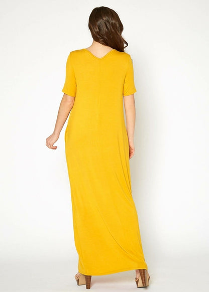 V-neck Short Sleeve Maxi Dress With Pockets