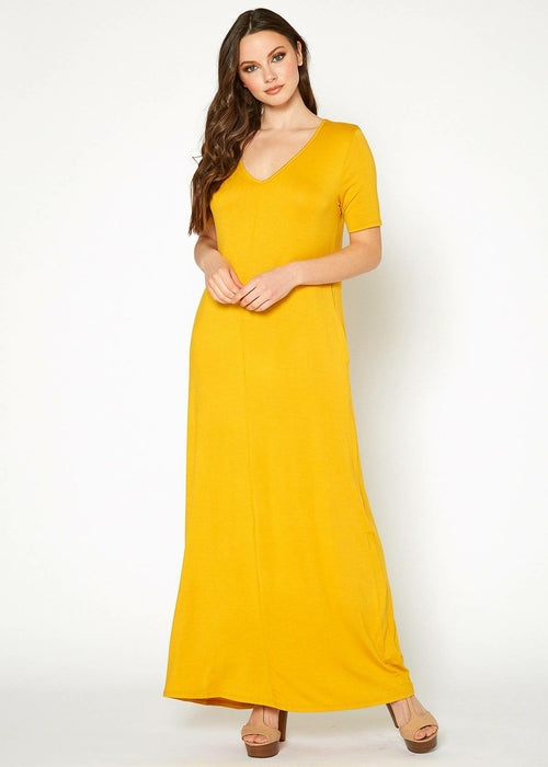 V-neck Short Sleeve Maxi Dress With Pockets