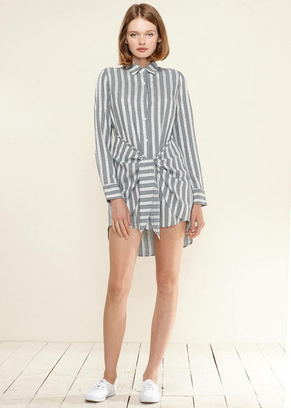 Women's Lace Trim Wrapped Shirt Dress in Ditsy Gingham