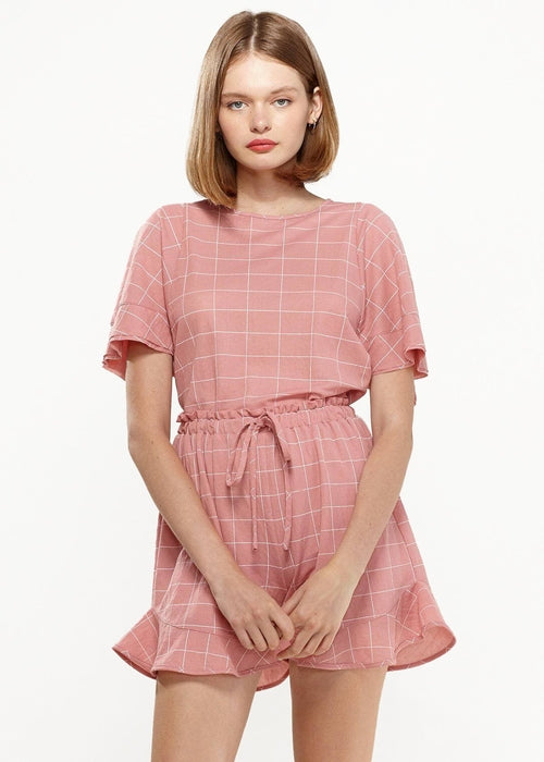 Women's Grid Print Blouse in Pink