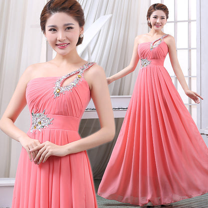 Evening dress one-shoulder dinner banquet long banquet