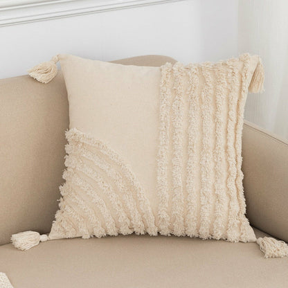 Tassels Cushion Cover 45x45cm Beige White Pillow Covers Decorative Pil