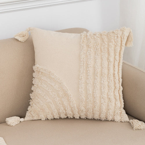 Tassels Cushion Cover 45x45cm Beige White Pillow Covers Decorative Pil