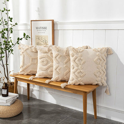 Tassels Cushion Cover 45x45cm Beige White Pillow Covers Decorative Pil