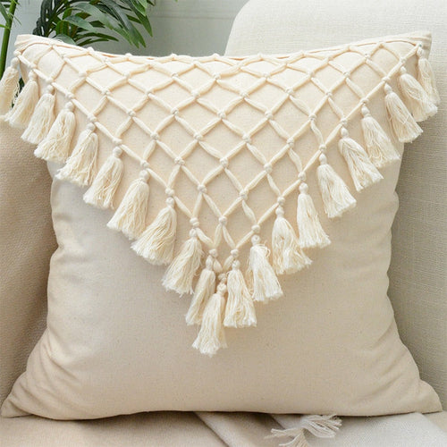 Tassels Cushion Cover 45x45cm Beige White Pillow Covers Decorative Pil