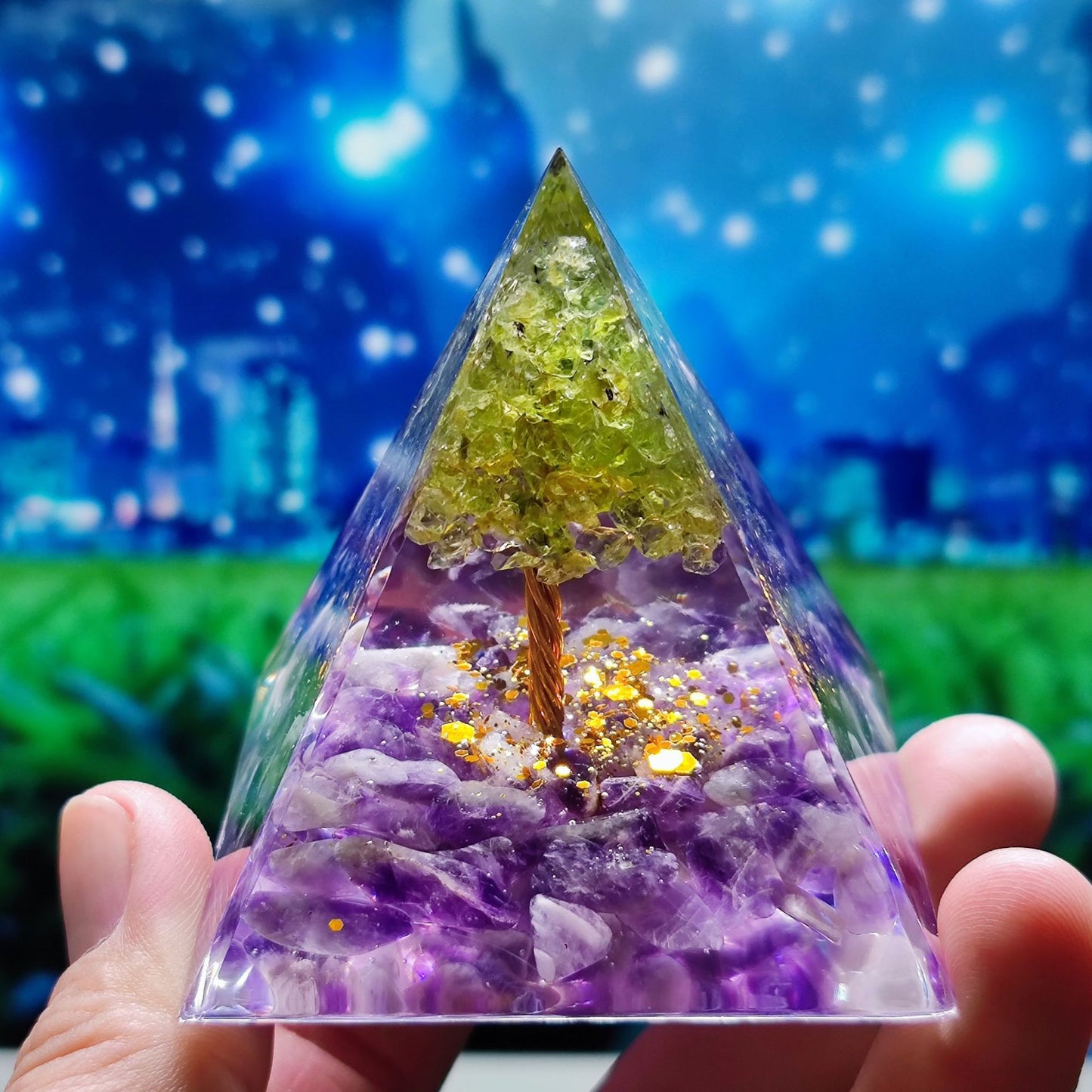 Crystal Ball Gravel Pyramid Artwork Resin