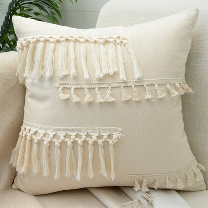 Tassels Cushion Cover 45x45cm Beige White Pillow Covers Decorative Pil