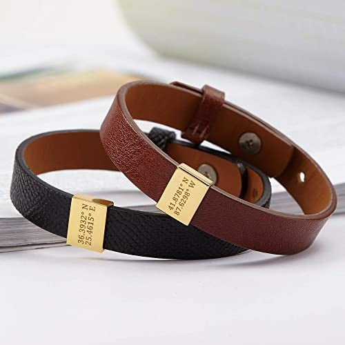 Personalized Coordinates Bracelet Leather, GPS Bracelet for Boyfriend