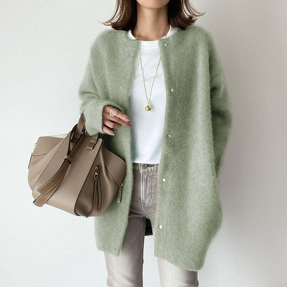 Loose Round Neck Single Breasted Cardigan Fashion Solid Color Coat Jacket Autumn And Winter Women's Clothing