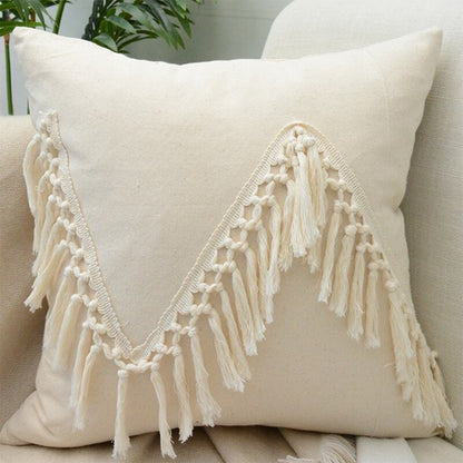 Tassels Cushion Cover 45x45cm Beige White Pillow Covers Decorative Pil