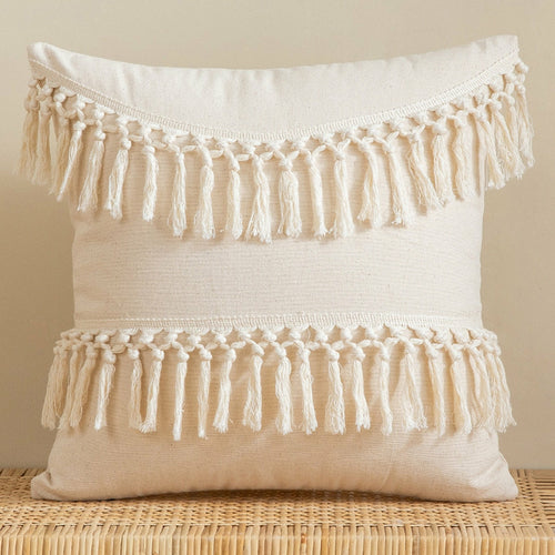 Tassels Cushion Cover 45x45cm Beige White Pillow Covers Decorative Pil