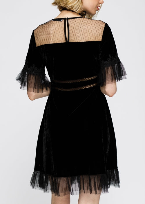 Women's Mesh Contrast Velvet Dress In Black