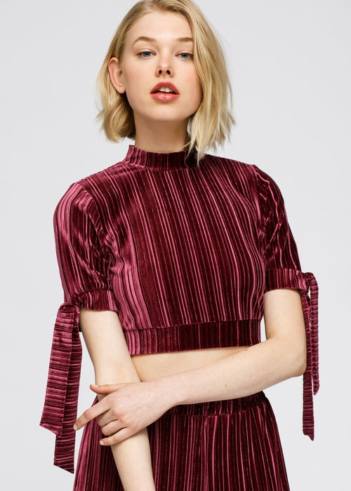 Women's Mock-Neck Velvet Crop Top In Mulberry