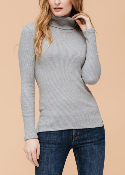 Women's Soft Turtle Neck Ribbed Knit Sweater Top