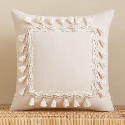 Tassels Cushion Cover 45x45cm Beige White Pillow Covers Decorative Pil