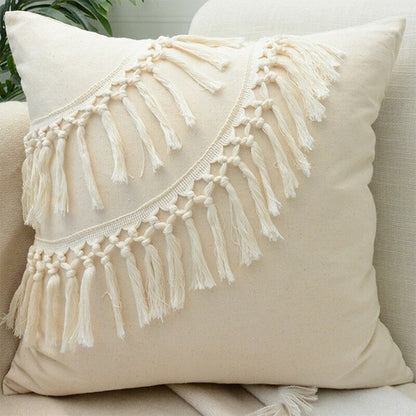 Tassels Cushion Cover 45x45cm Beige White Pillow Covers Decorative Pil