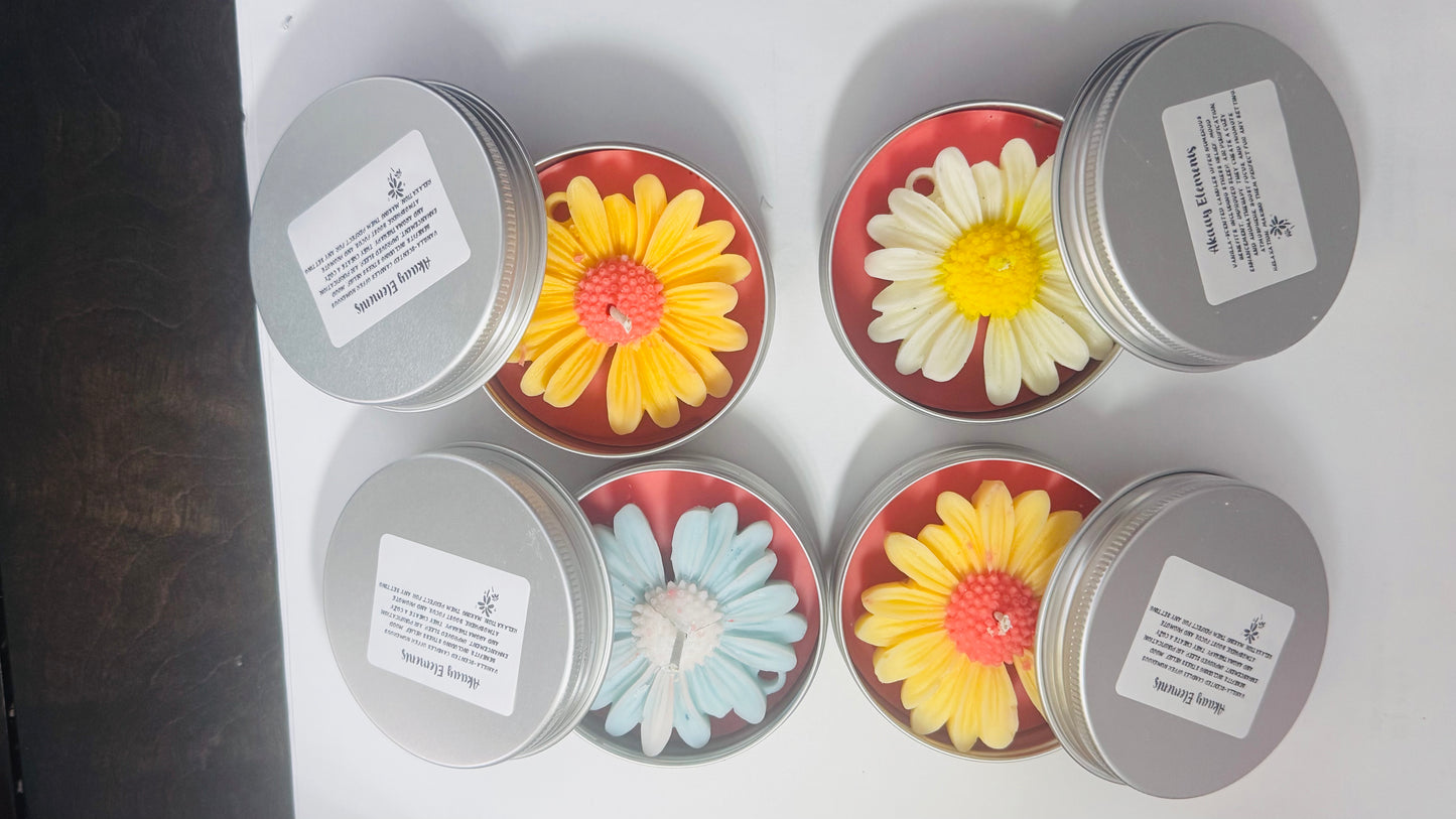 4 Vanilla Scented Soy Wax Floral Candle