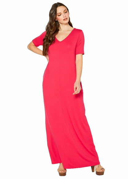 V-neck Short Sleeve Maxi Dress With Pockets