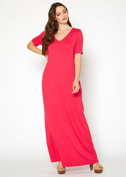 V-neck Short Sleeve Maxi Dress With Pockets