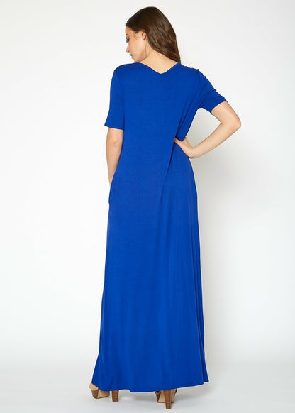 V-neck Short Sleeve Maxi Dress With Pockets