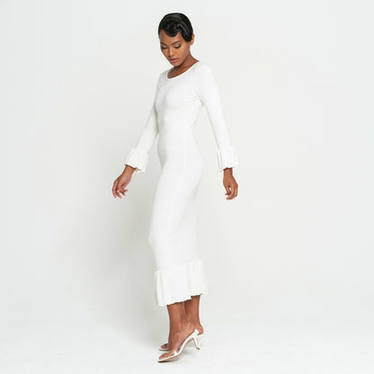 MARJORIE Bamboo Ruffle Dress, in Off-white