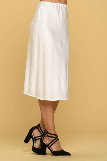 Solid Satin Midi Skirt With Elastic Waist