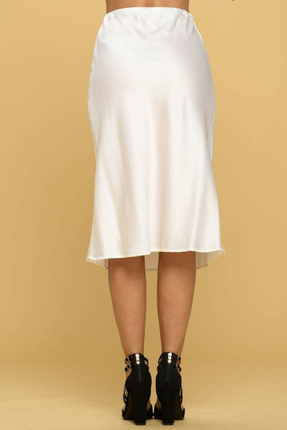 Solid Satin Midi Skirt With Elastic Waist