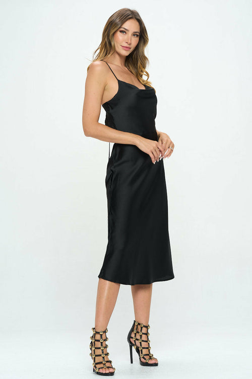 Satin Bias Midi Dress with Criss Cross Back