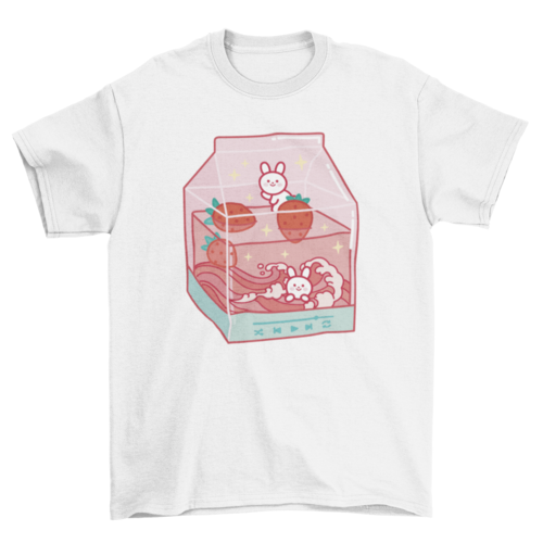 Strawberry milk drink with cute rabbits on a milk carton t-shirt