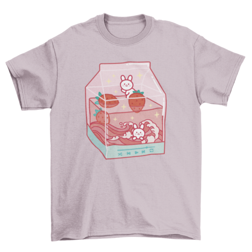 Strawberry milk drink with cute rabbits on a milk carton t-shirt