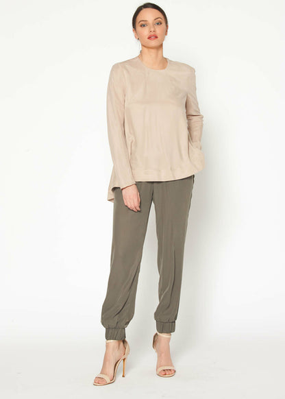 Women's Crewneck Hi-Lo Flared Hem Top