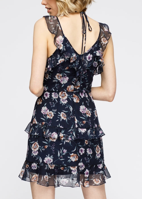 Wax Flower Mini Ruffled Sleeveless Dress