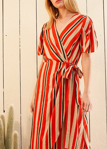 Puff Sleeve Wrap Dress in Poppy Multi