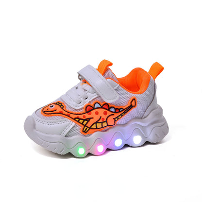 Cartoon Dinosaur Children Sneaker Boys And Girls Mesh Breathable LED Light Light Shoes