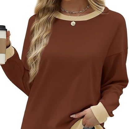 Women's Sweatshirt Crew Neck Long Sleeve Loose Color Matching