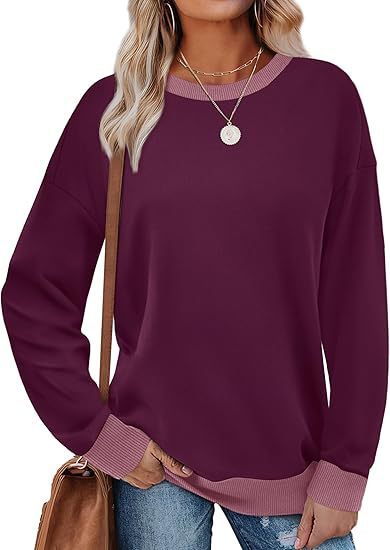 Women's Sweatshirt Crew Neck Long Sleeve Loose Color Matching