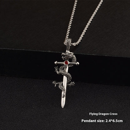 Fashion Jewelry Dragon Sword Pendant Necklace Paved Black Color Jewelry For Men Boy Christmas Gifts