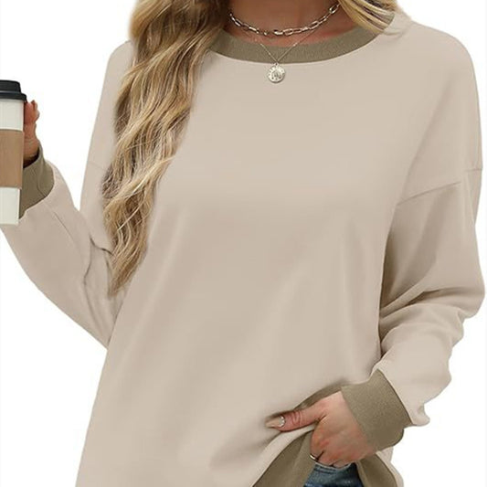 Women's Sweatshirt Crew Neck Long Sleeve Loose Color Matching