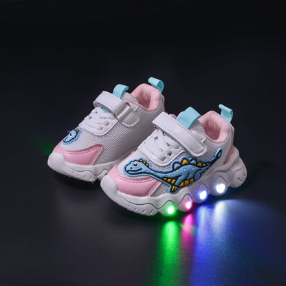 Cartoon Dinosaur Children Sneaker Boys And Girls Mesh Breathable LED Light Light Shoes