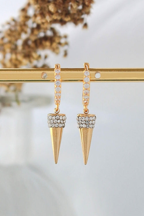 24 Karats Cubic Zirconia Spike Cone Hoop Earrings